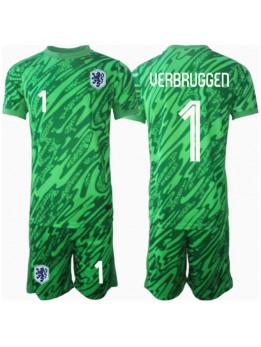 Nizozemska Bart Verbruggen #1 Golmanski Dječji Domaci Dres kompleti EP 2024 Kratak Rukavima (+ kratke hlače)